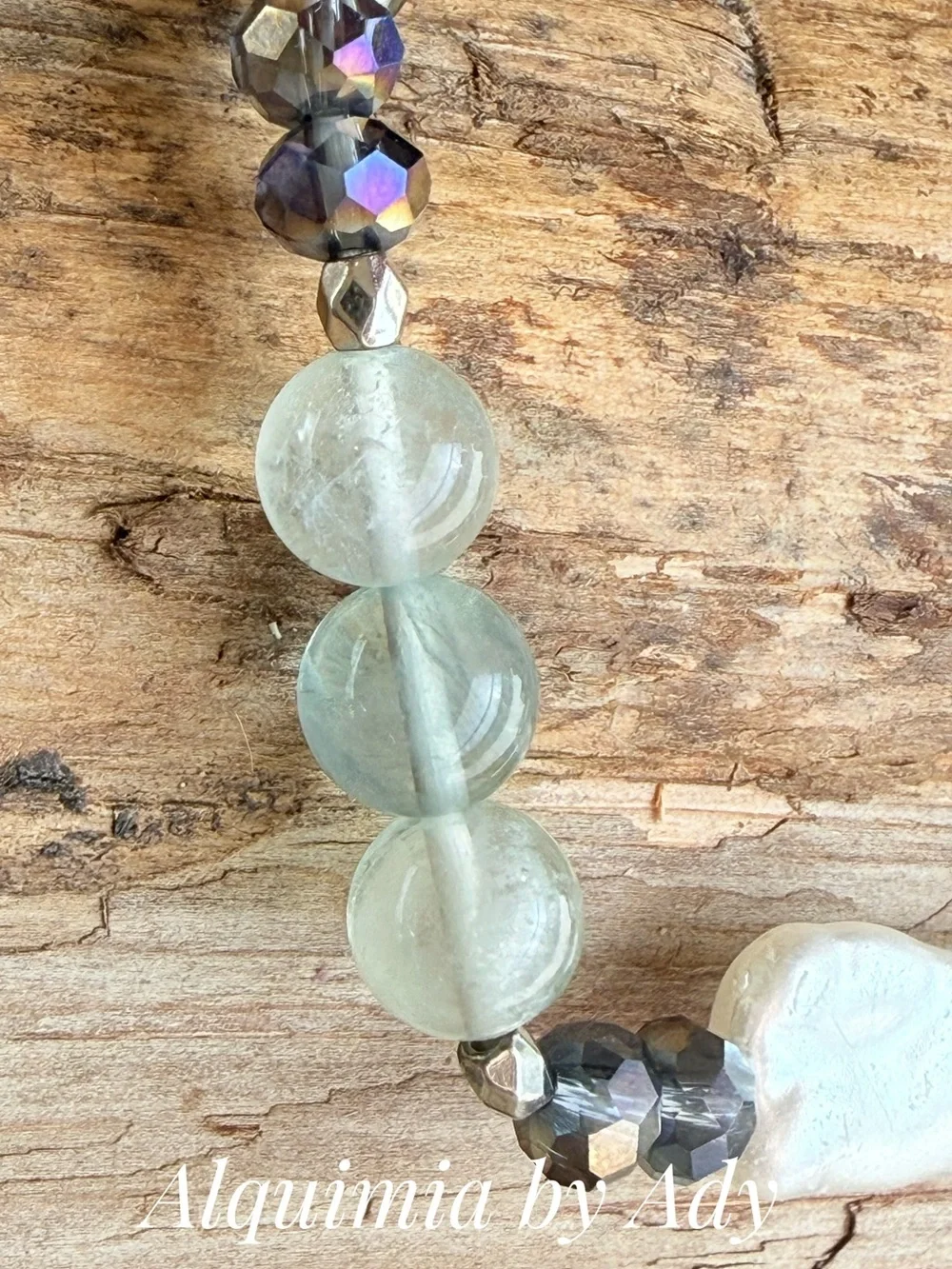Fluorite and crystal pearl beaded bracelet